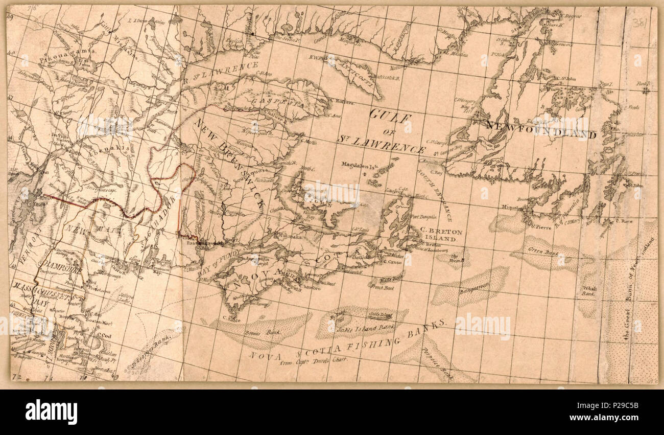 (Manuskript Karte von Ostkanada und New England). LOC 2017585986. Stockfoto