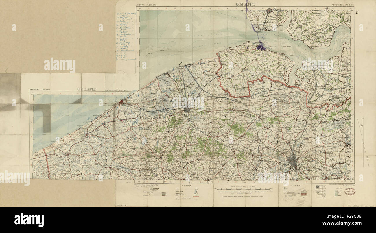 (Karte des Ersten Weltkriegs zur Schlacht in der Region Brügge, Belgien). LOC 80691199. Stockfoto