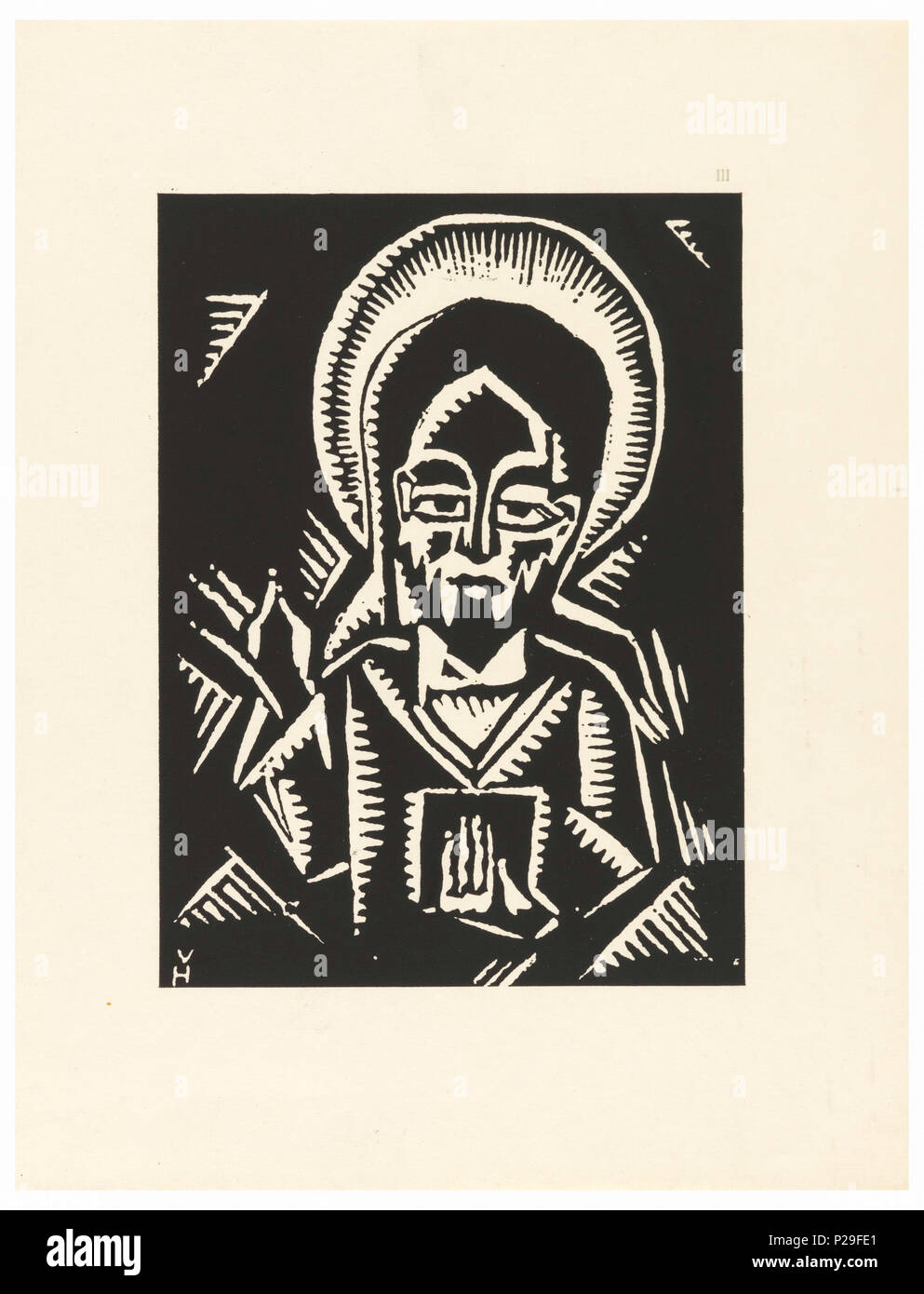 . Englisch: Drucken, Christos Zehajici, Christus, Tafel III, "Ethiopie, cili Christos, Madonna eine Svati, Jak jsem ie Videl v illuminacich starych ethiopskych kodexu" Portfolio, 1920. Englisch: Vertikales Rechteck. Frontalansicht des Christus. Bild von einem Mann (Christus), mit Licht - die Halo; eine Hand vor seinem Körper. . 1920 267 Drucken, Christos Zehajici, Christus, Tafel III, "Ethiopie, cili Christos, Madonna eine Svati, Jak jsem ie Videl v illuminacich starych ethiopskych kodexu" Portfolio, 1920 (CH) 18684913 Stockfoto