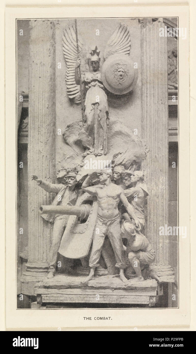 . Englisch: Drucken, Detail der Bekämpfung der Skulptur auf der Dewey Arch, Madison Square, New York, 1899. Englisch: Detail der Skulptur der Kampf auf dem Dewey Arch. In der Skulptur Männer mit Waffen wie ein Tank sind unten zusammengefasst. Ein Engel mit Speer und Schild schwebt über Ihnen. . 1899 267 Drucken, Detail der Bekämpfung der Skulptur auf der Dewey Arch, Madison Square, New York, 1899 (CH) 18611031 Stockfoto