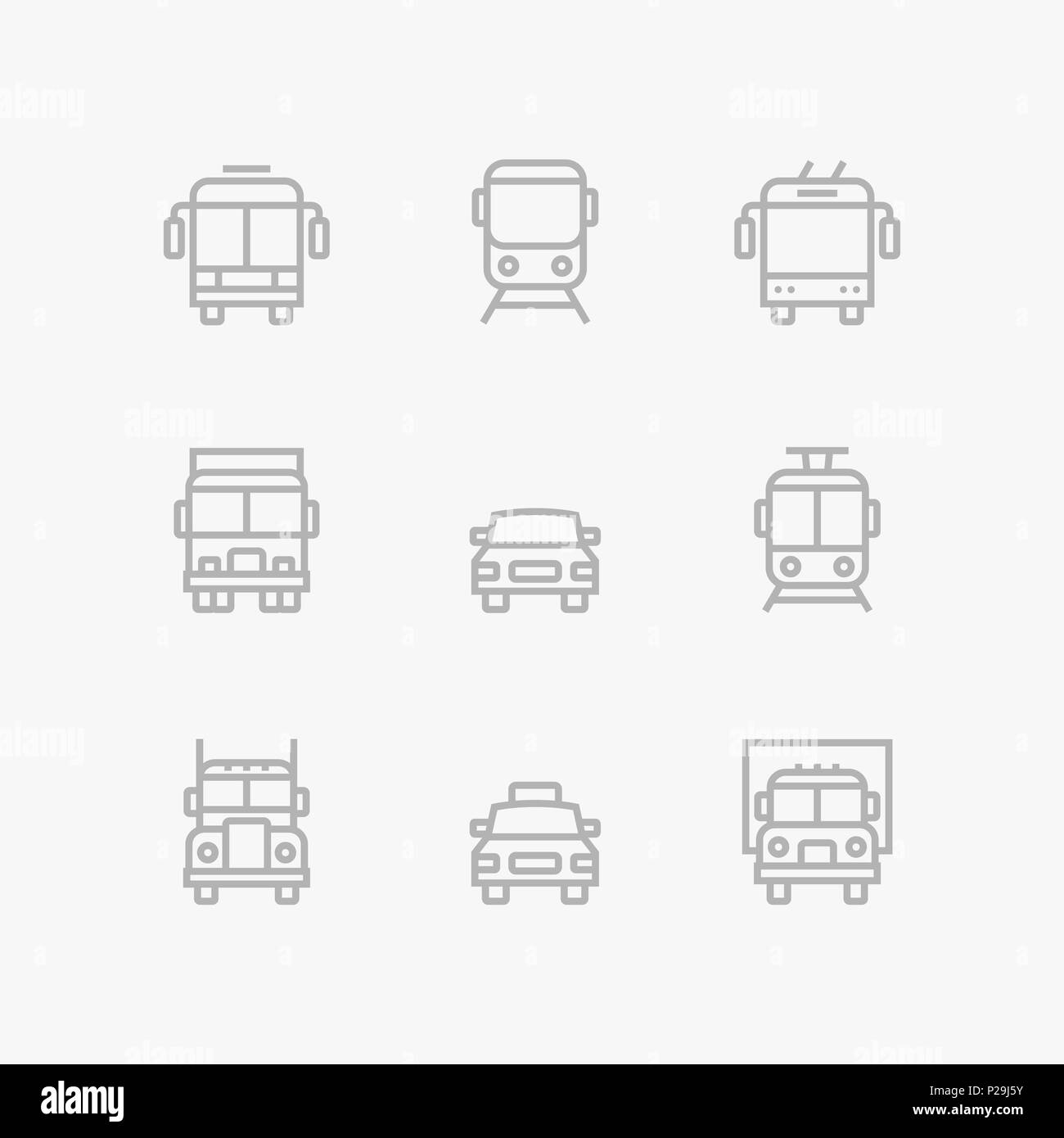 Grau Transport-, Fahrzeug-, LKW- und PKW-einfachen Vektor Symbole für Web und mobile Design Pack 1 Stock Vektor