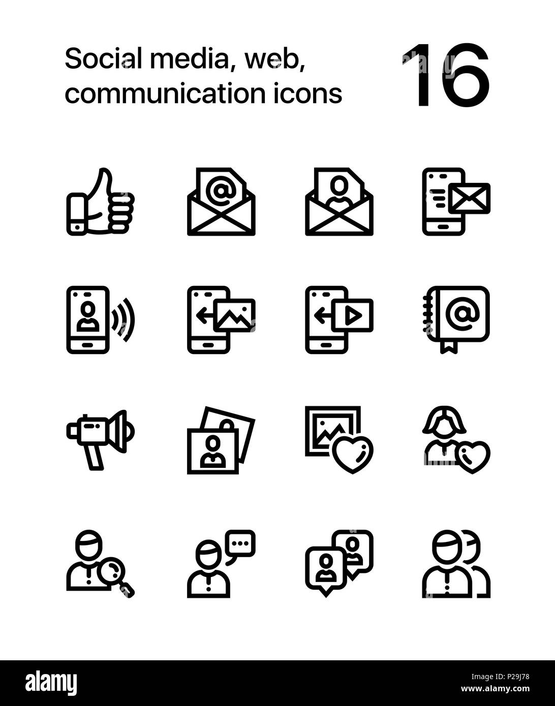 Soziale Medien, Internet, Kommunikation Symbole für Web und mobile Design Pack 2 Stock Vektor
