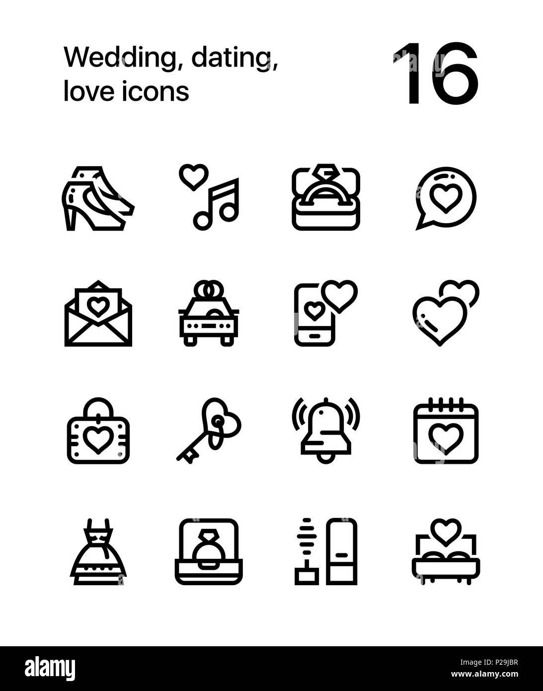 Hochzeit, dating, Liebe, Symbole für Web und mobile Design Pack 2 Stock Vektor