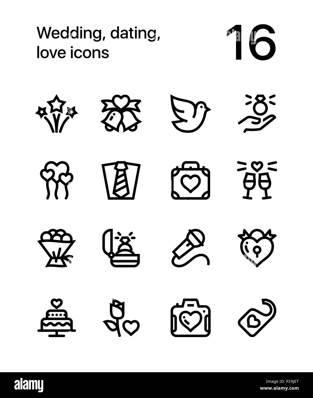 Hochzeit, dating, Liebe, Symbole für Web und mobile Design Pack 3 Stock Vektor