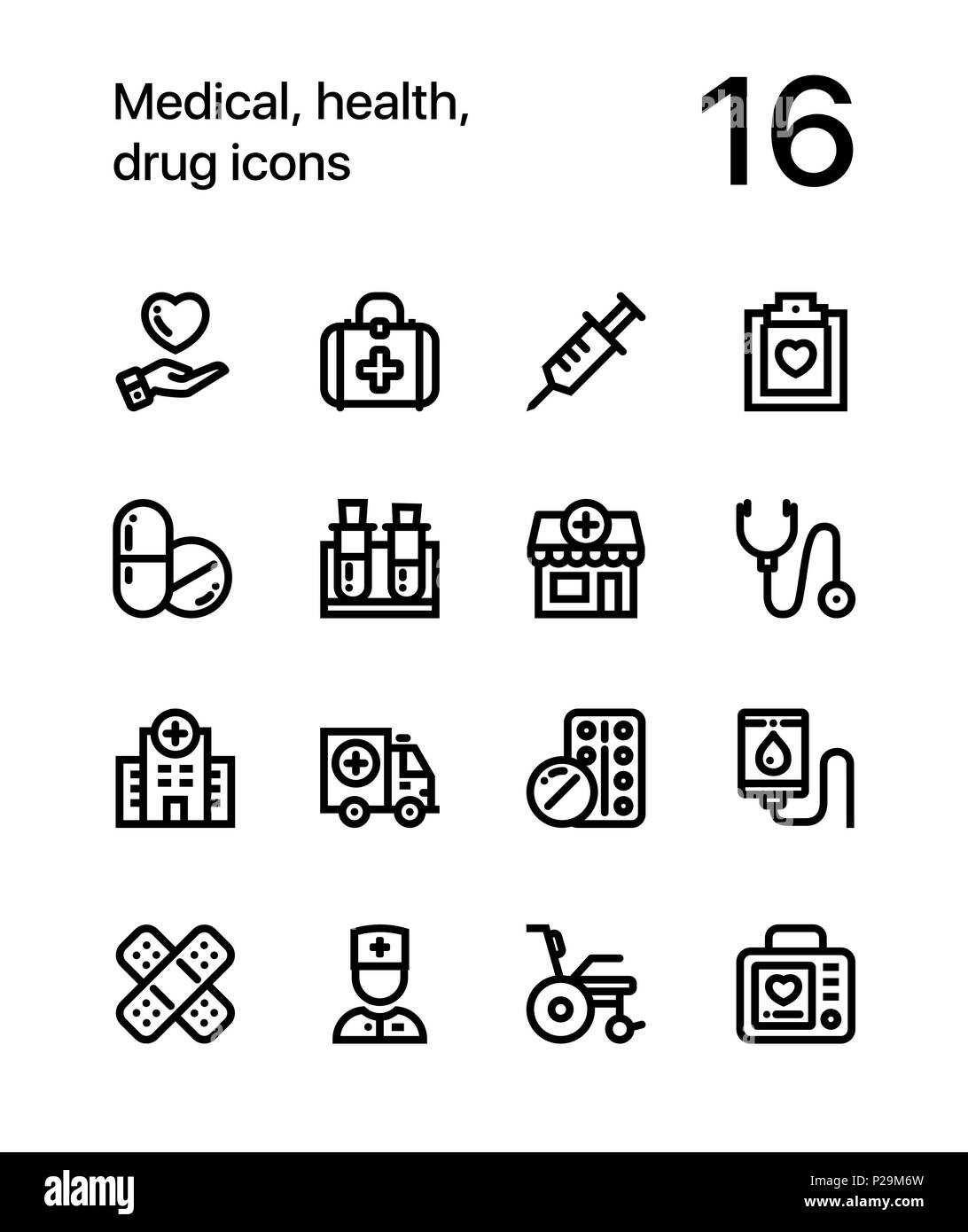 Medizin, Gesundheit, Droge, Symbole für Web und mobile Design Pack 1 Stock Vektor