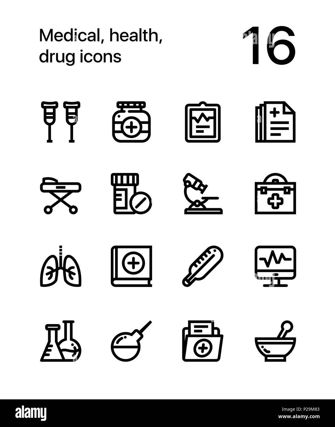 Medizin, Gesundheit, Droge, Symbole für Web und mobile Design Pack 2 Stock Vektor