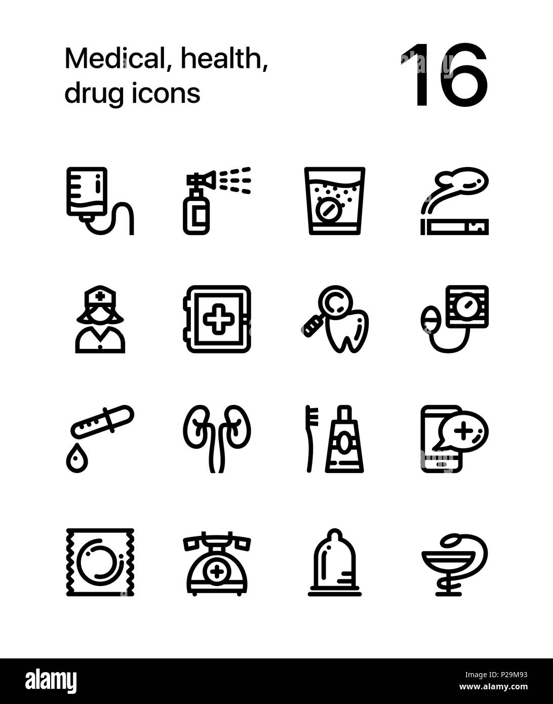 Medizin, Gesundheit, Droge, Symbole für Web und mobile Design Pack 3 Stock Vektor