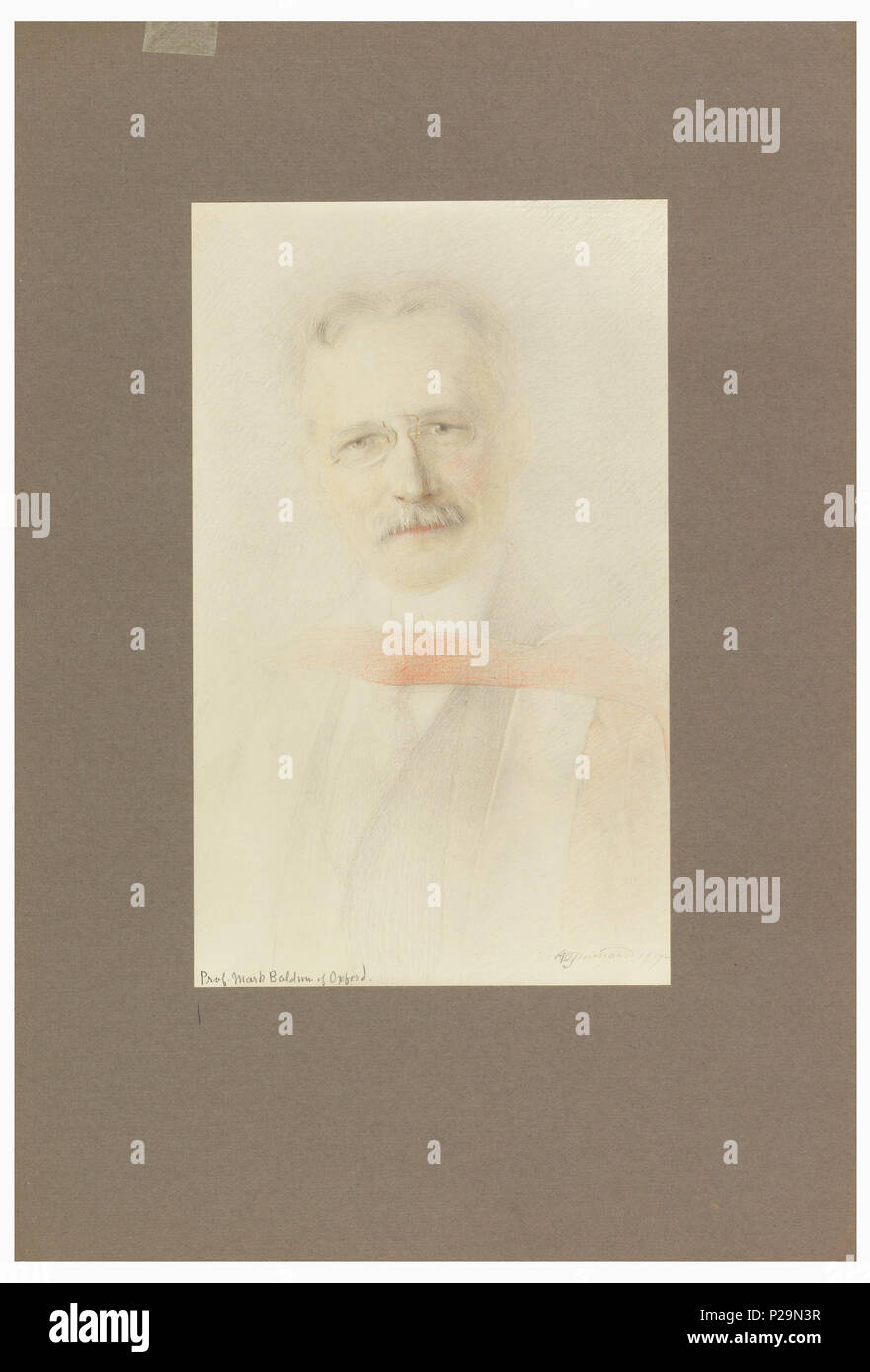 . Englisch: Foto, Professor Mark Baldwin von Oxford, 1917. Englisch: Mann mit Schnurrbart, Tragen einer Brille, rote Schärpe über der Brust. . 1917 223 Foto, Professor Mark Baldwin von Oxford, 1917 (CH) 18410843 Stockfoto
