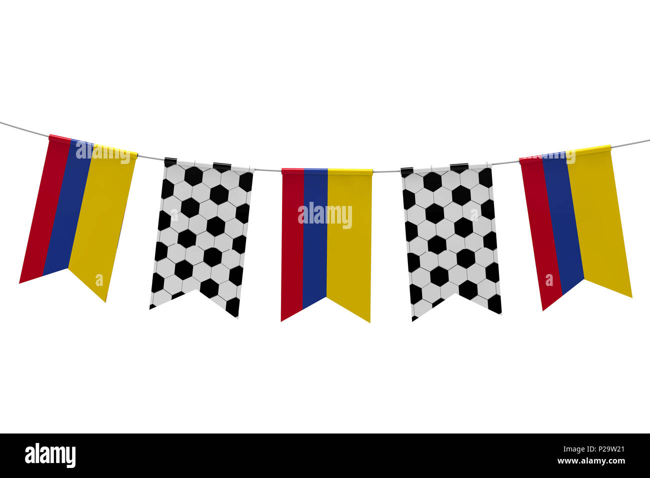 Kolumbien Flagge und Fußball Textur football flag Bunting. 3D-Rendering Stockfoto