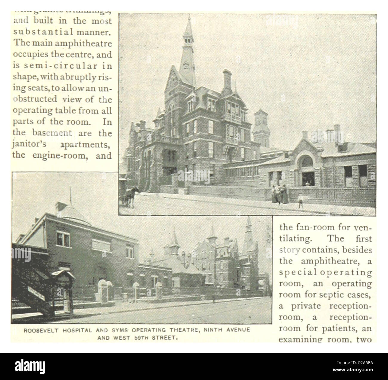 (König 1893, NYC) pg 473 ROOSEVELT KRANKENHAUS UND SYMS OPERATIONSSAAL, 9. Avenue und West 59th Street. Stockfoto