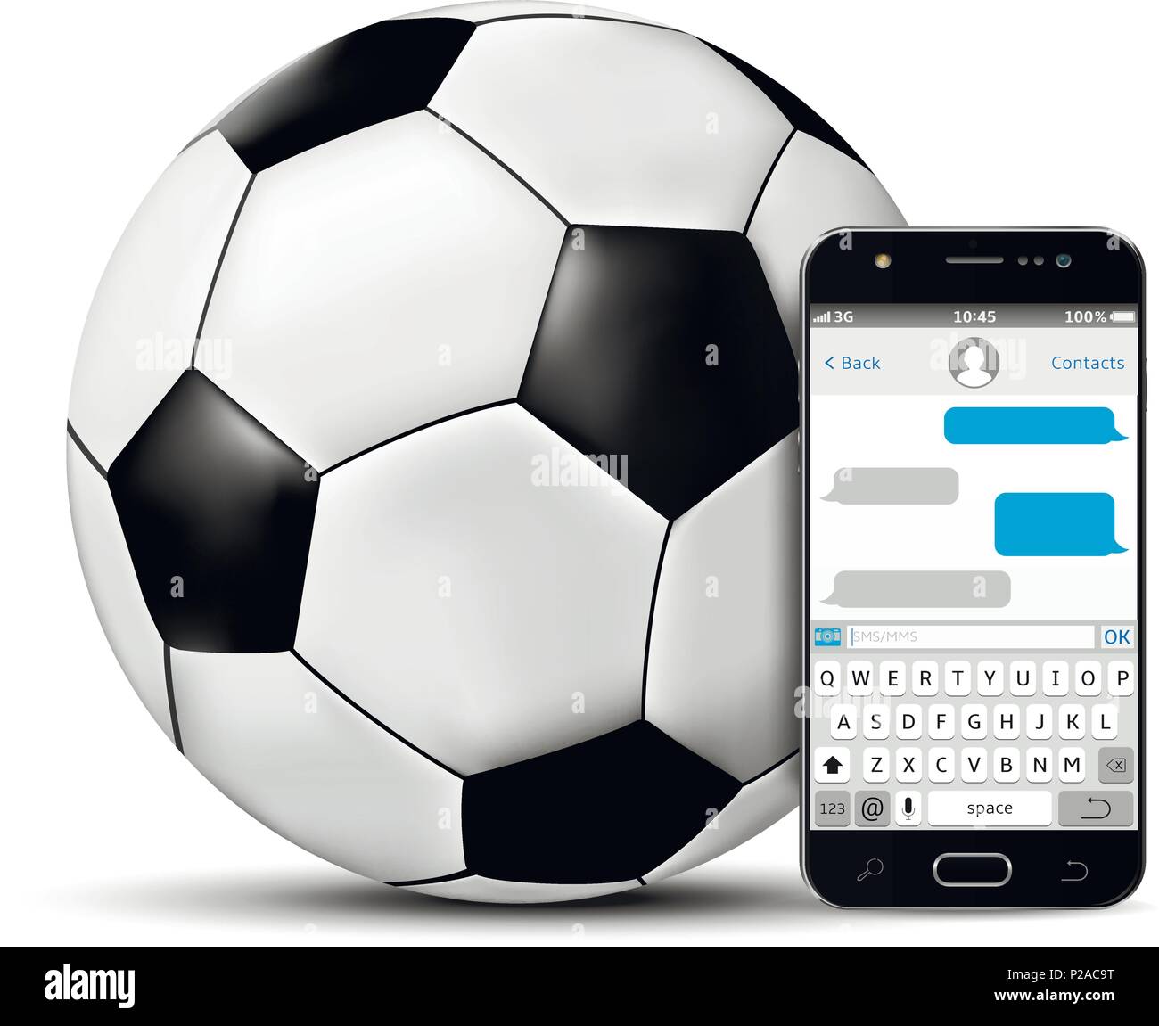 Fußball und Handy mit SMS-Chat. Vector Illustration. Stock Vektor