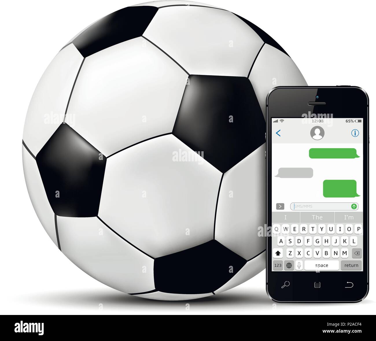 Fußball und Handy mit Chatten sms-Bildschirm Stock Vektor