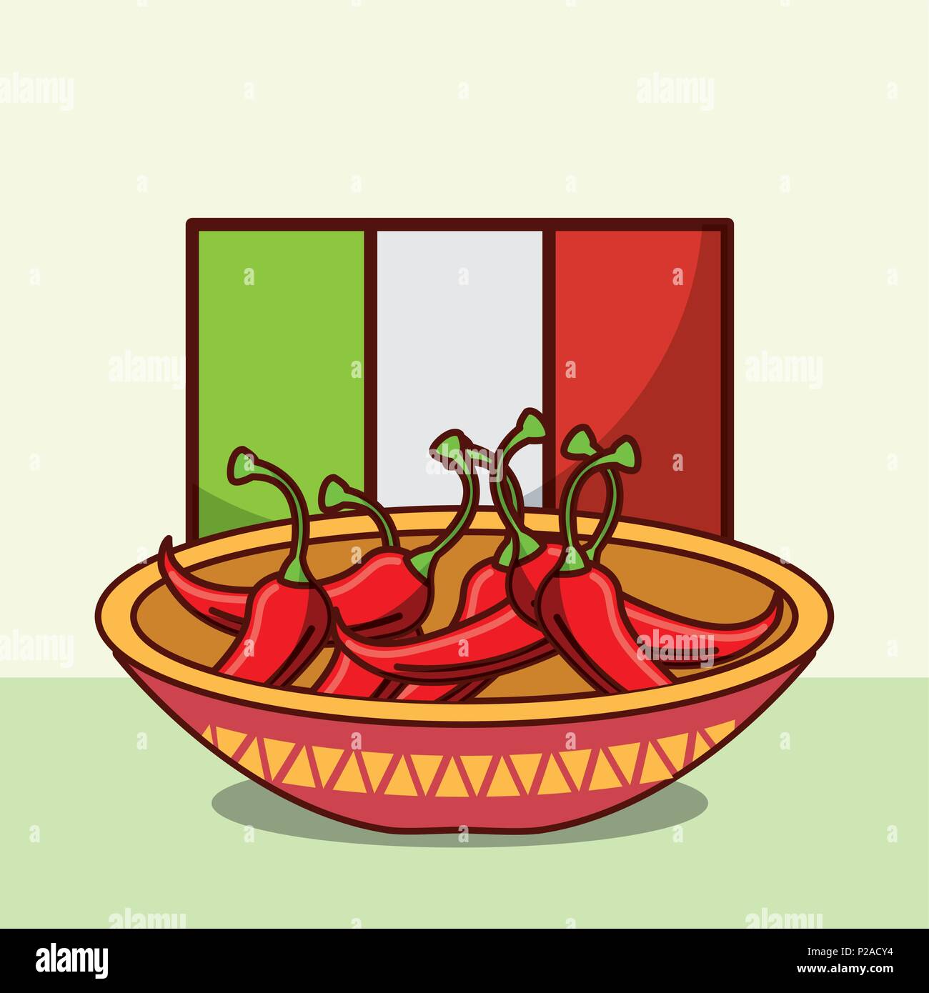 Schüssel mit Chili peppers Mexican food Flagge Hintergrund Vector Illustration Stock Vektor