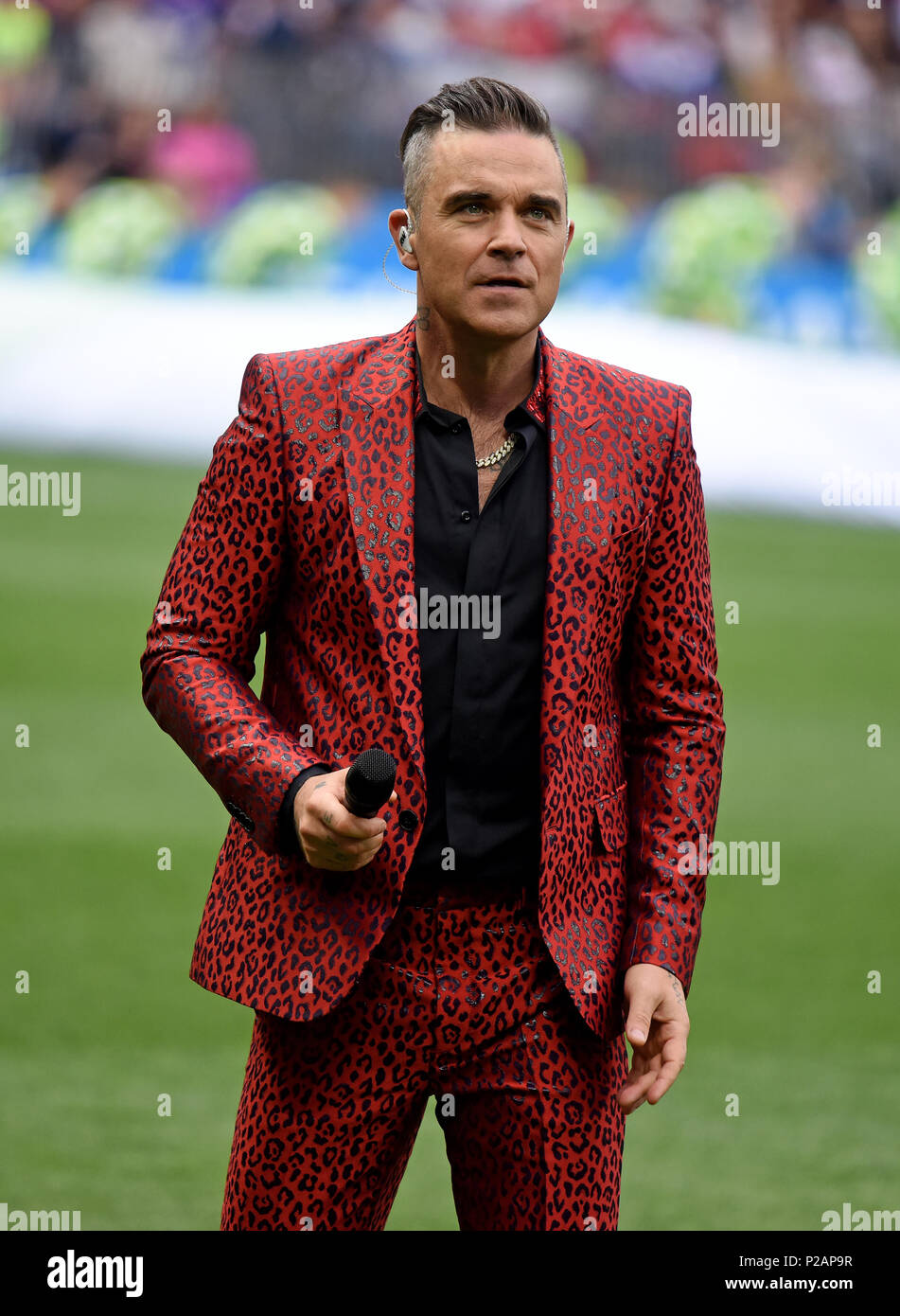 Moskau, Russland - 14. Juni 2018. Der britische Sänger Robbie Williams, die an der Eröffnungsfeier der Fußball-WM 2018 in Russland. Credit: Alizada Studios/Alamy leben Nachrichten Stockfoto