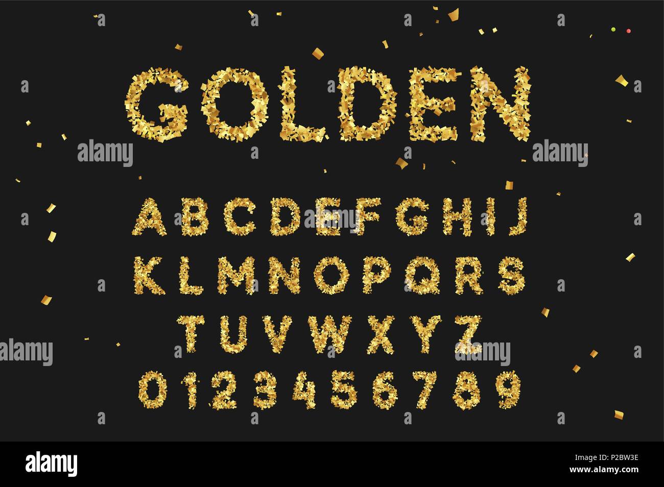 Gold Font Mit Buchstaben Von Multi Set Farbiges Papier Konfetti Stock Vektorgrafik Alamy