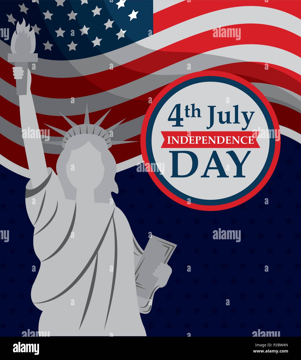 Freiheitsstatue wehende Flagge American Independence day Vector Illustration Stock Vektor