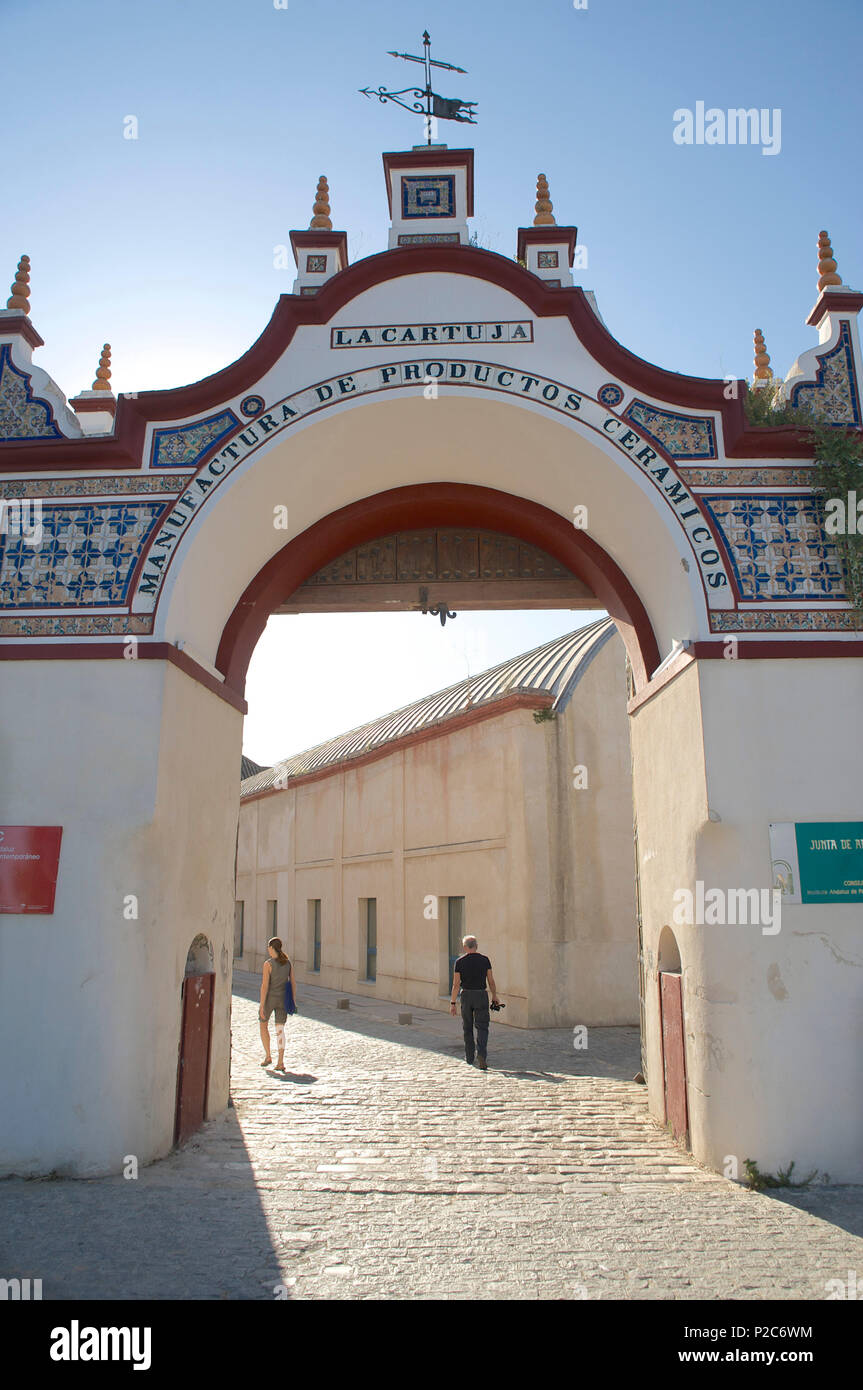 Eintritt zum Museum für zeitgenössische Kunst, CAAC, Centro Andaluz de Arte Contemporaneo, Monasterio de la Cartuja, Sevilla, Andalu Stockfoto