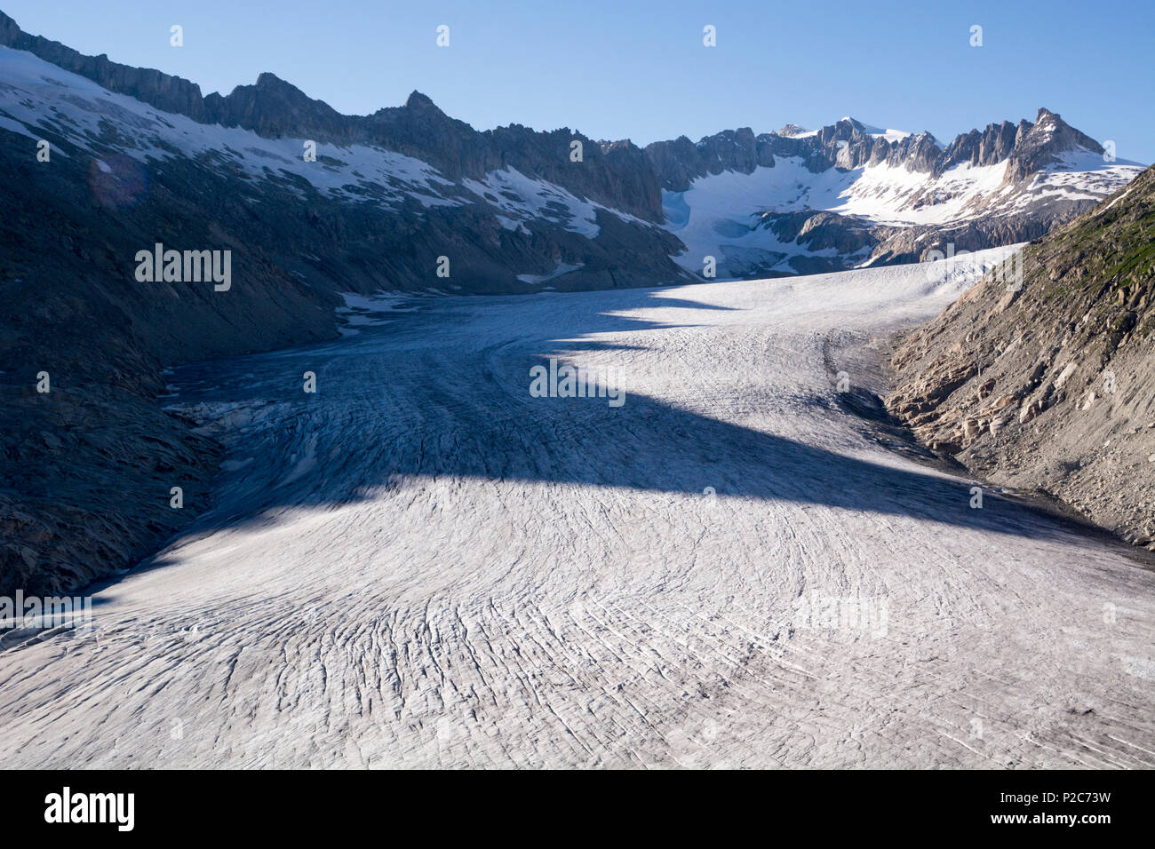 Die Zunge des Rhonegletschers, Quelle der Rhone, Urner Alpen, Kanton Wallis, Schweiz Stockfoto