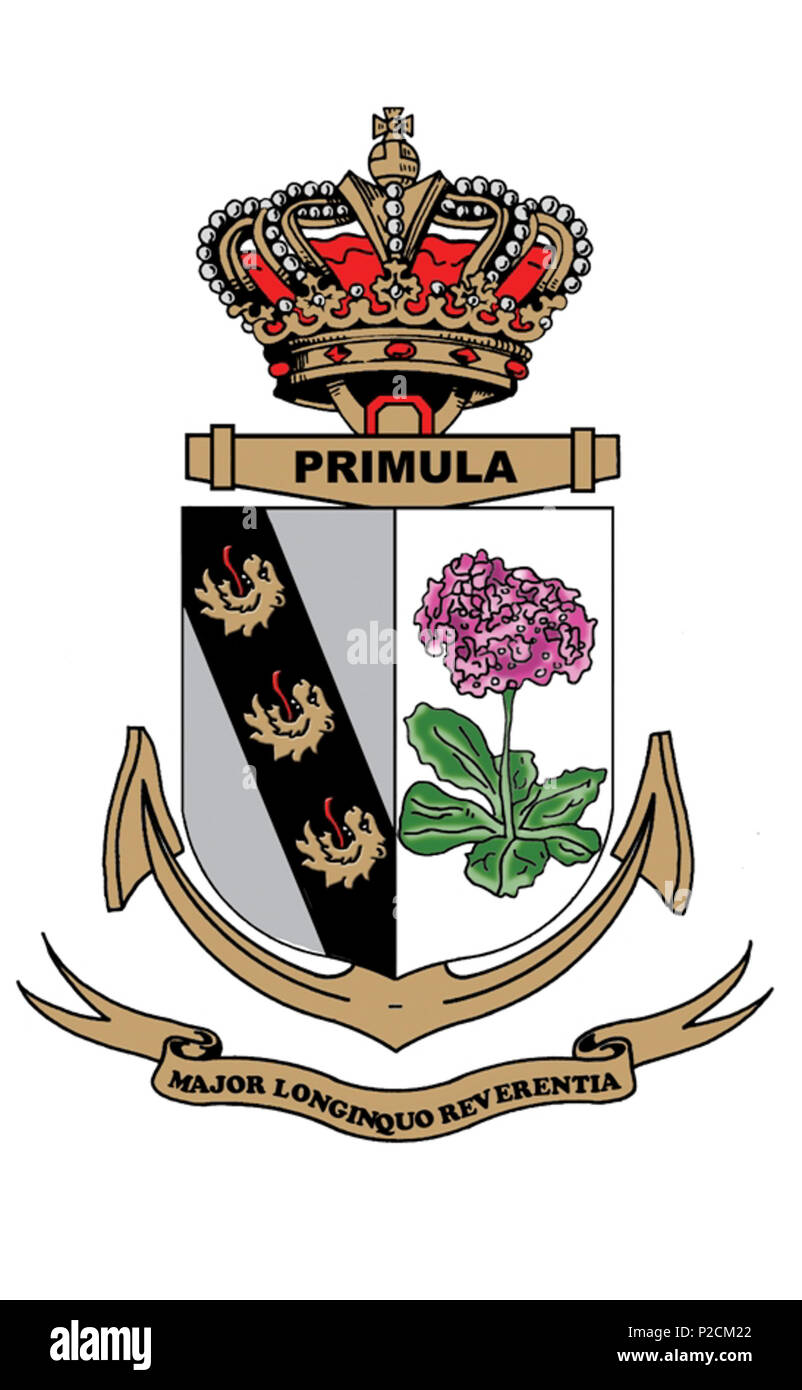 . Englisch: Wappen von M 924 Primula. 12. Januar 2010. Belgische naval Komponente 43 Primula Crest Stockfoto
