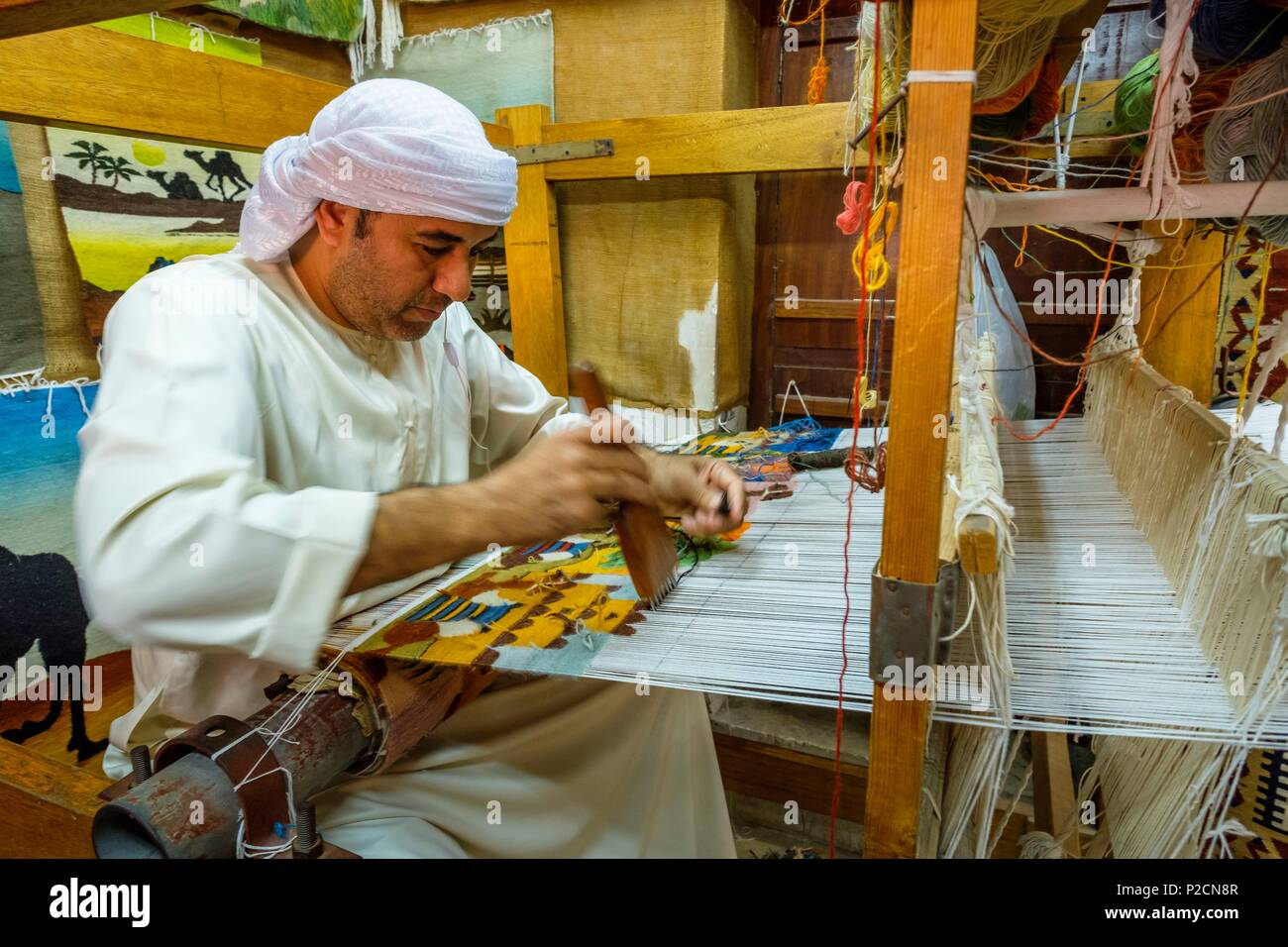 Die Vereinigten Arabischen Emirate, Abu Dhabi, Al Marina District, Heritage Village ist eine Rekonstruktion eines traditionellen Oasis Village Stockfoto