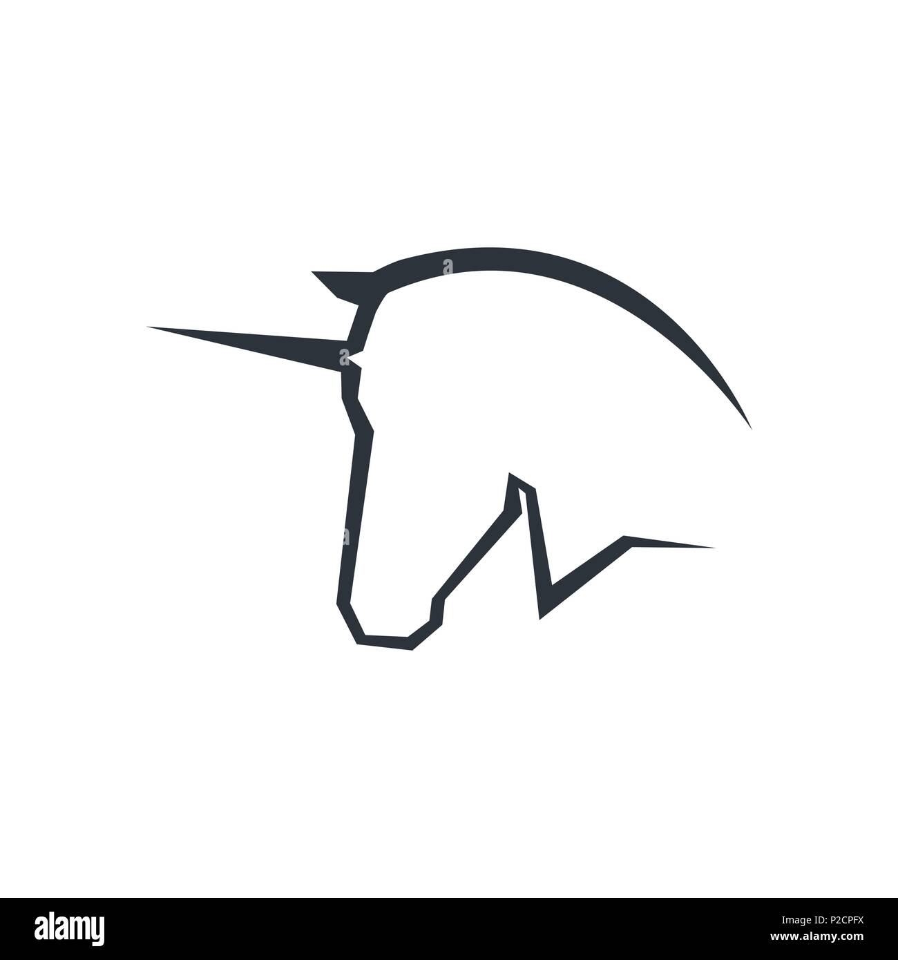 Einhorn Kopf symbol Logo. Auf weissem Hintergrund Vorlage Stock