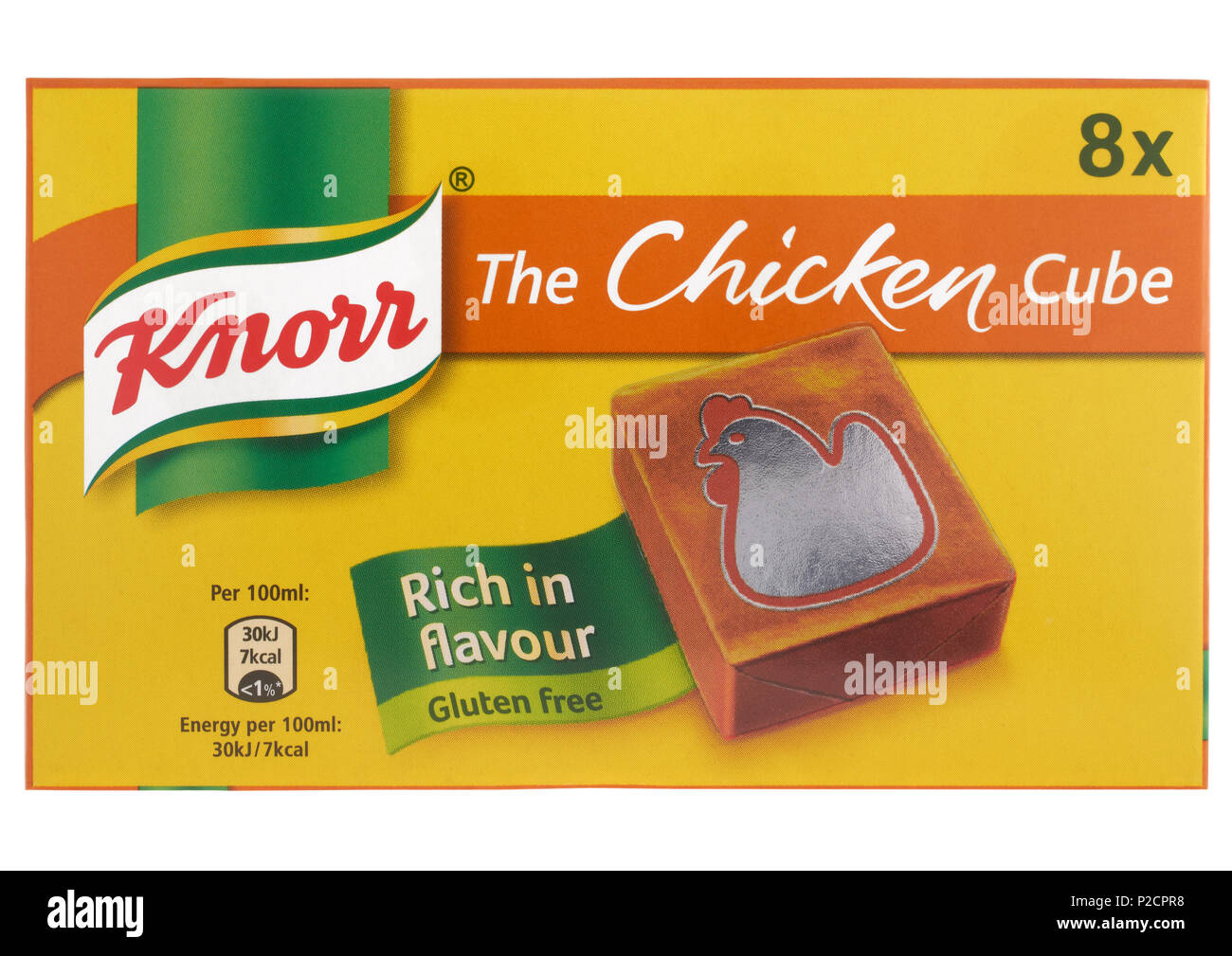 Box von Knorr Hühner Brühwürfel auf weißem Hintergrund Stockfoto