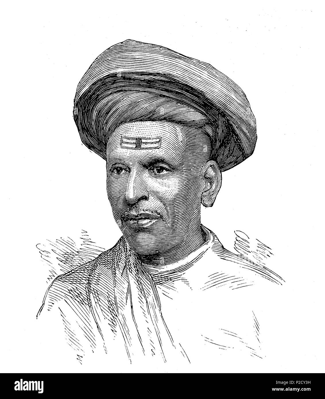 Ganesh Vasudeo Joshi, 1828 - 1880, war ein Rechtsanwalt, Sozialreformer und politische Aktivistin. Er war Gründungsmitglied von Poona Sarvajanik Sabha, digital verbesserte Reproduktion von einem ursprünglichen Drucken aus dem 19. Jahrhundert, 1881 Stockfoto