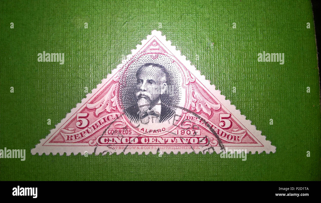 . Español: Estampilla ecuatoriana de 5 centavos en Ehre ein Don Eloy Alfaro en la Serie de estampillas del Ferrocarril de Quito eine Guayaquil. 1907. 1 August 2016, 19:02:47. Computerwoche del Ecuador 18 Eloy Alfaro Estampilla Stockfoto