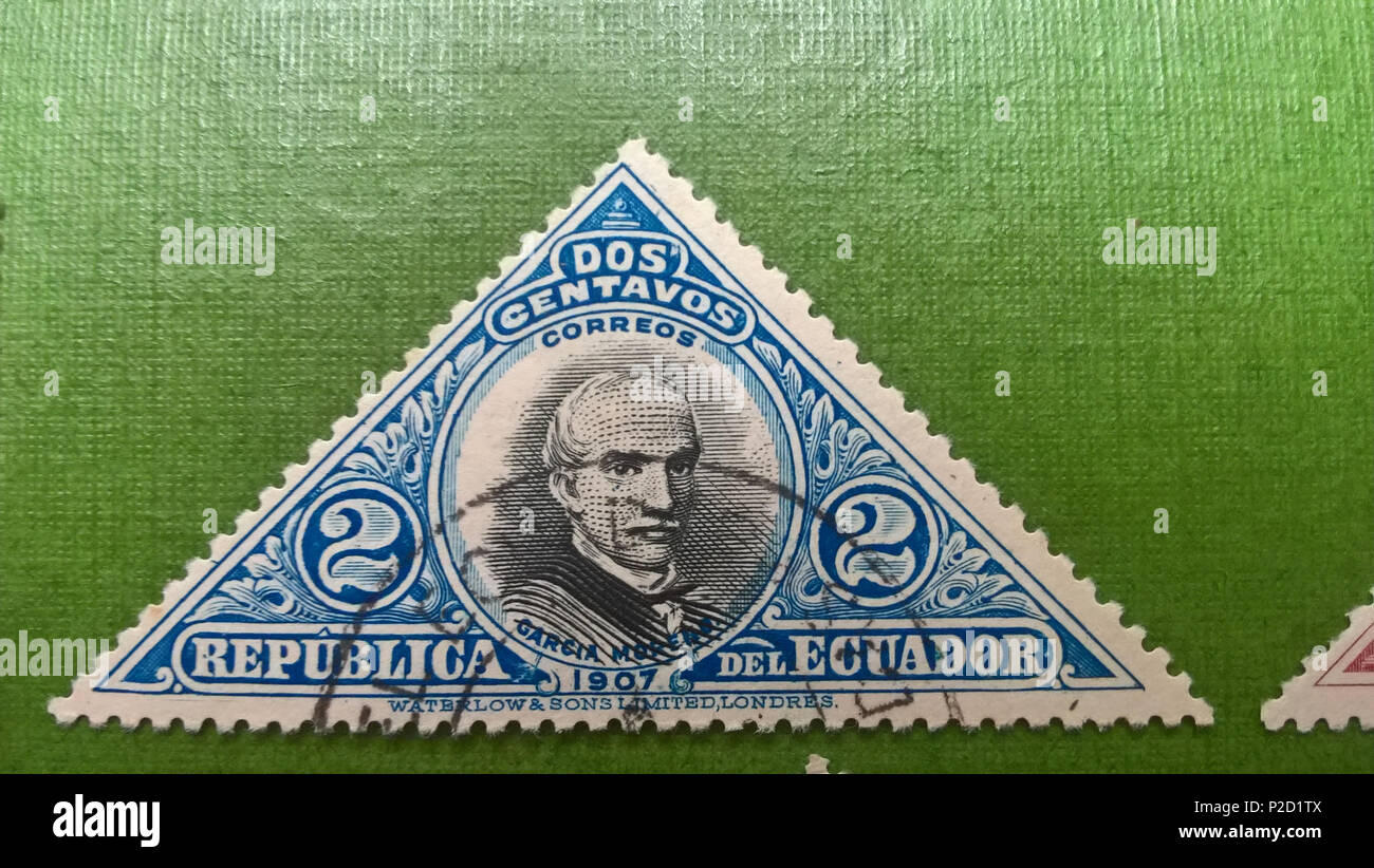 . Español: Estampilla ecuatoriana de 2 centavos en Don Gabriel Garcia Moreno de la Serie de estampillas del Ferrocarril de Quito Guayaquil eine Ehre. 1907. 2 August 2016, 10:54:29. Computerwoche del Ecuador 18 Eloy Alfaro Estampilla, 08. Stockfoto