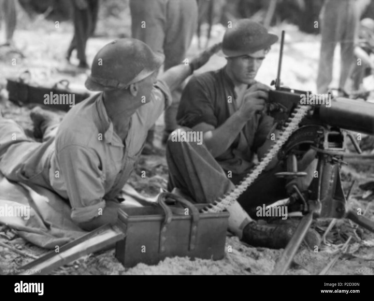. Englisch: Flugplatz Verteidigung Wachen manning Vickers gun auf der Insel Kiriwina, Papua-Neuguinea, 1944. 31. Januar 1944. Harrison, John T (als Mitglied des australischen Militärs) 3 ADGs mit Vickers Gun 1944 Stockfoto