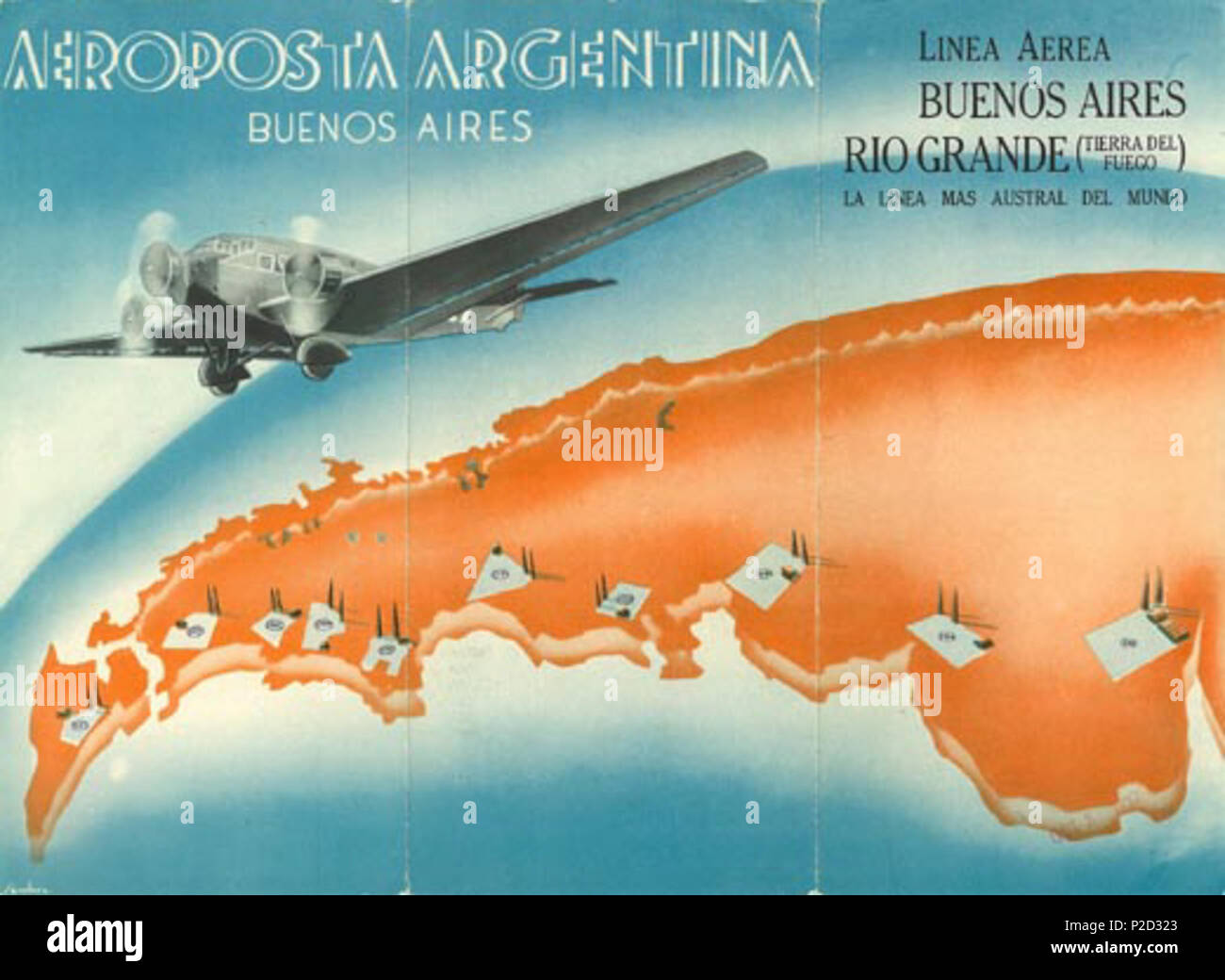 . Englisch: Art Poster Förderung Aeroposta Argentinien. Text liest, im Teil: Aeroposta Argentinien - Buenos Aires - Linea Aerea - "La Linea mas Austral del Mundo". Datum unbekannt. Unbekannt 3 Aeroposta Argentinien Poster aeropa 37 Stockfoto