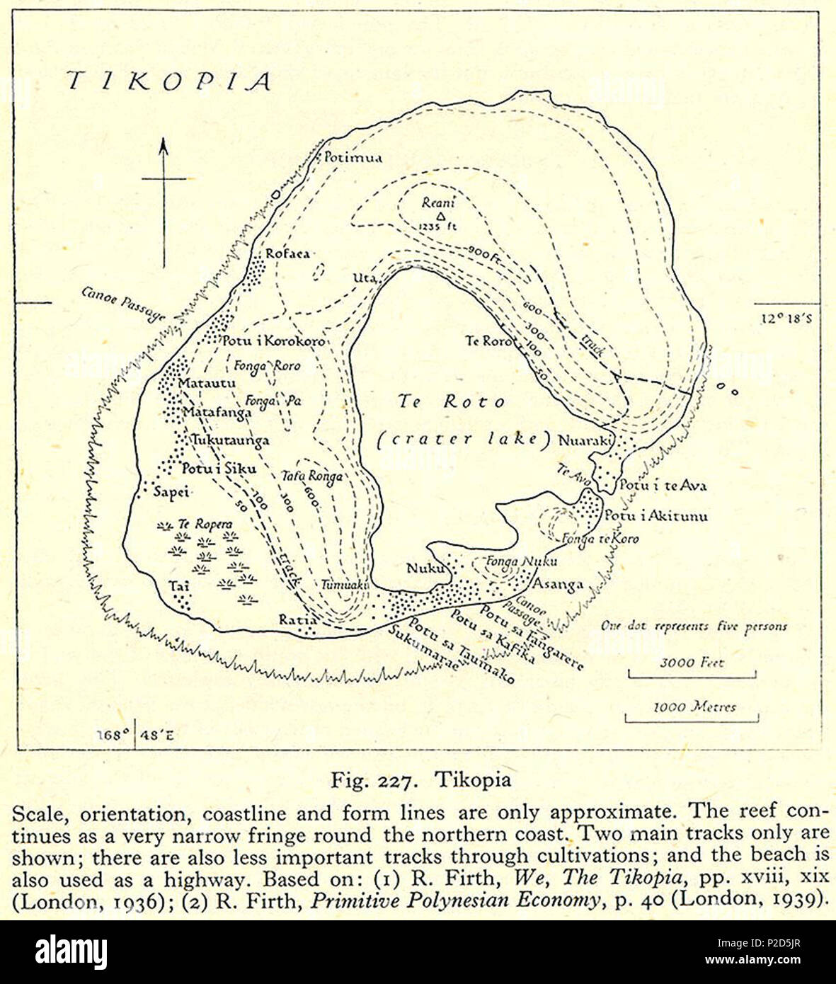 . Englisch: Historische Karte der Insel Tikopia, Solomon Inseln. zwischen 1943 und 1945. Us-Marine? 63 Tikopia historische Stockfoto