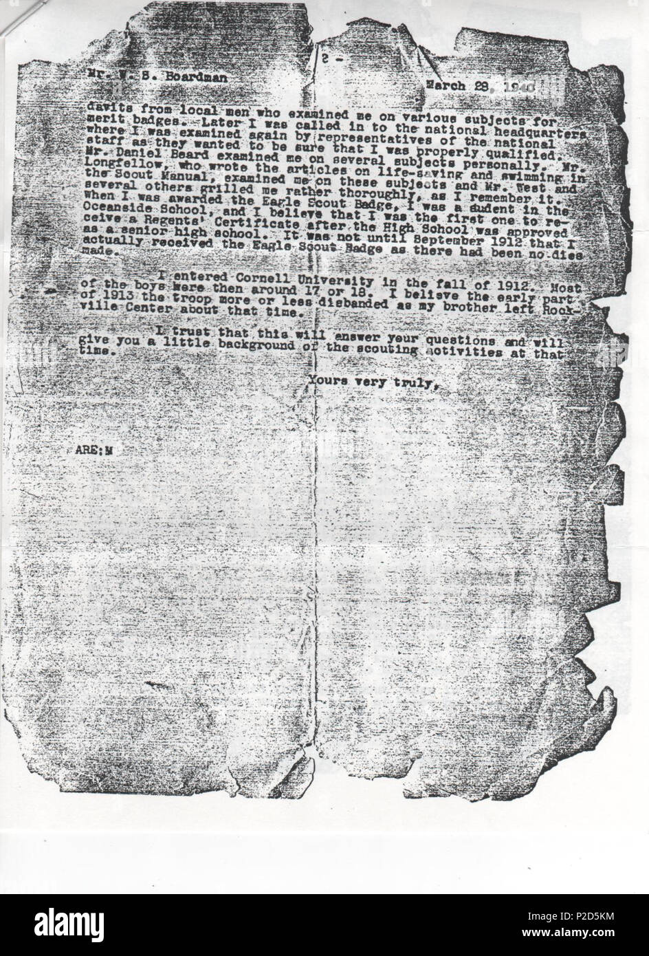 . Englisch: auf der zweiten Seite eines Schreibens von Arthur Rose Eldred zu seinem W. S. Boardman, Direktion der Oceanside High School, Oceanside, New York. Eldred war der erste Eagle Scout in der Pfadfinder von Amerika. Auf transkribiert: eldred Brief - 1940, siehe auch: Thema: Arthur Rose Eldred. 28. März 1940. Arthur Rose Eldred 17 Eldred Brief 1940 Seite 2 Stockfoto