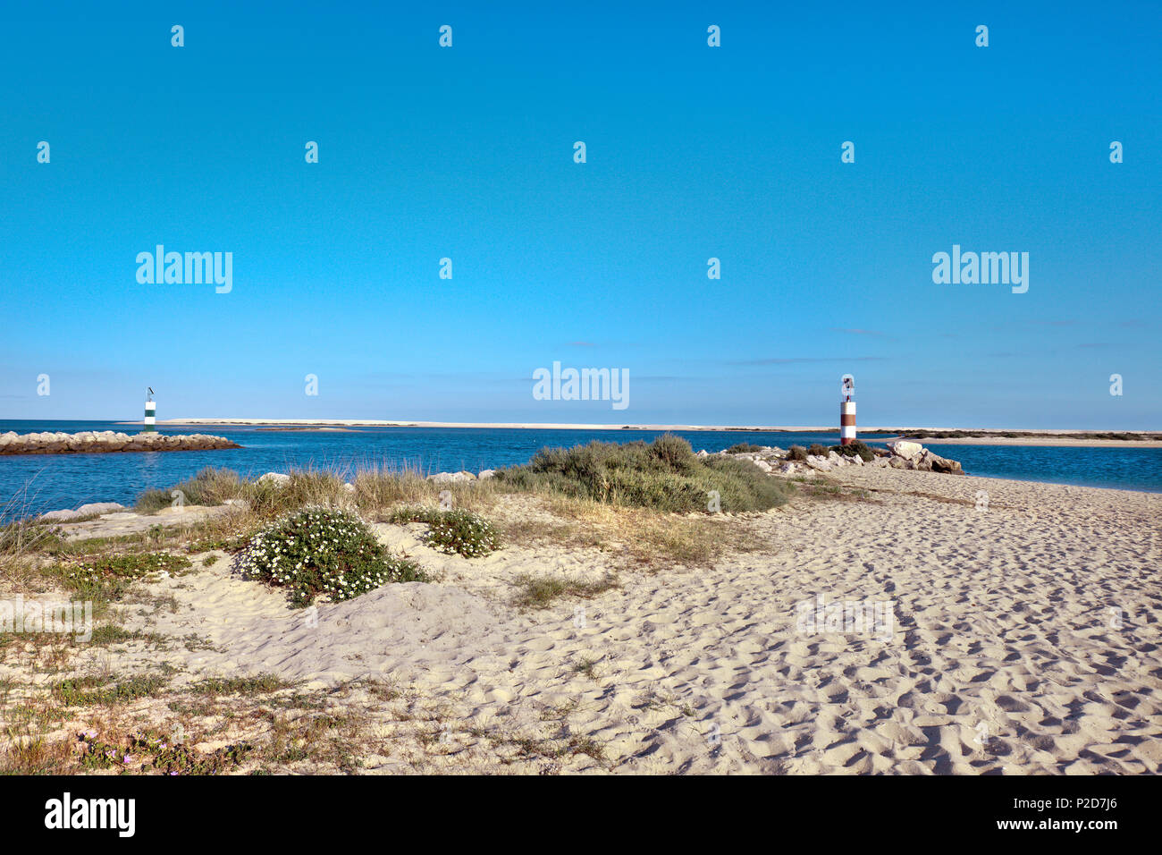 Strand, Fischerdorf Fuzeta, Olhao, Algarve, Portugal Stockfoto
