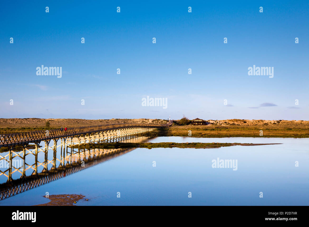 Brücke über die Lagune, Quinta Do Largo, Naturpark Ria Formosa, Algarve, Portugal Stockfoto