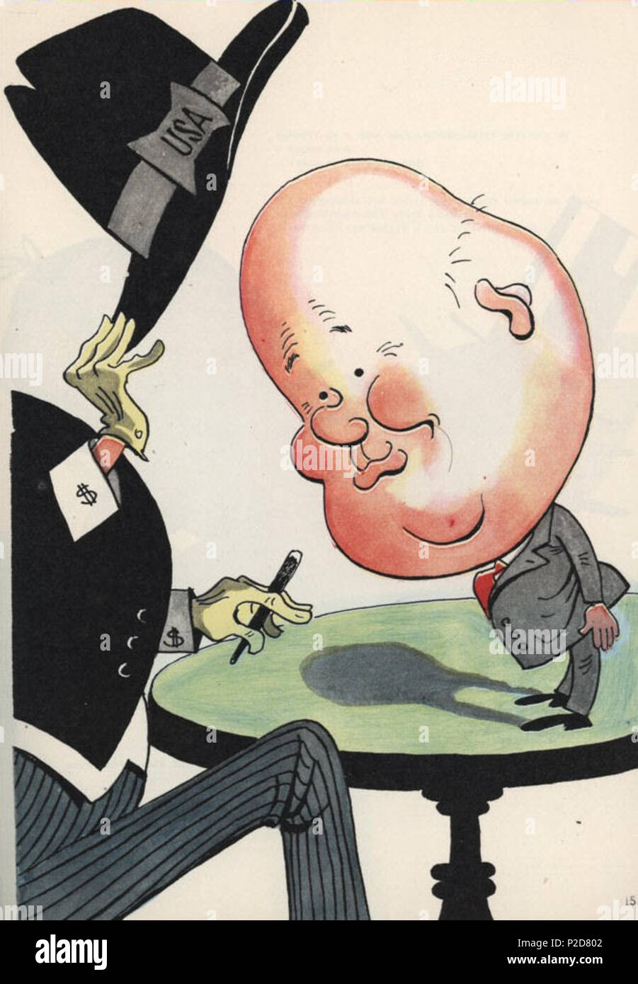 . Anti-revisionistischen Karikatur von albanischen Karikaturist Zef Bumçi Darstellung Nikita Chruschtschow als Diener des Kapitalismus. 1976. Zef 4 Bumçi Antirevisionist Cartoon Stockfoto