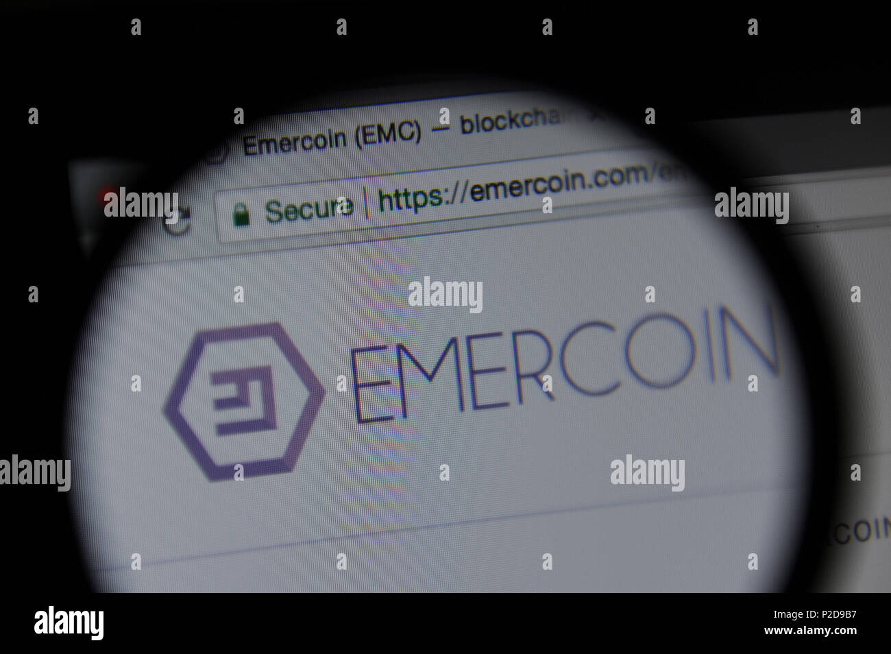 Die Emercoin cryptocurrency Website Stockfoto