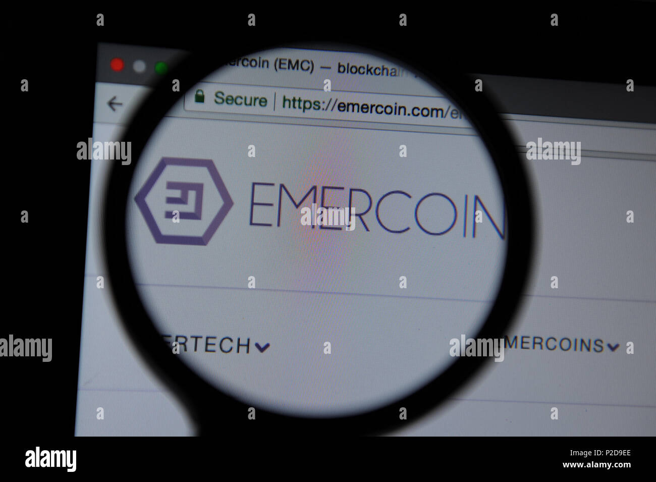 Die Emercoin cryptocurrency Website Stockfoto