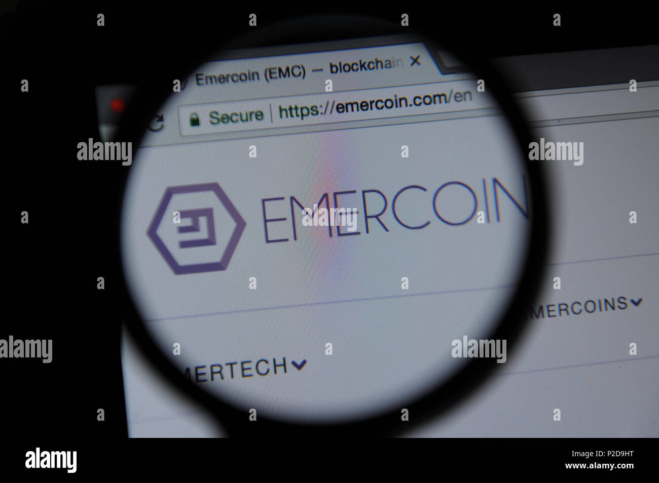 Die Emercoin cryptocurrency Website Stockfoto