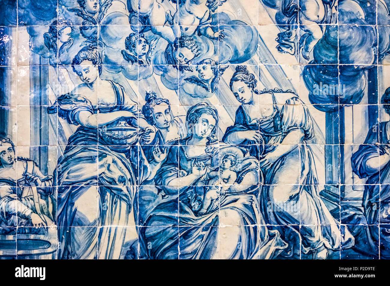 Fliesen- bilder Azulejos, regionale Museum im Kloster Nossa Senhora da conceicao, Beja, Alentejo, Portugal Stockfoto