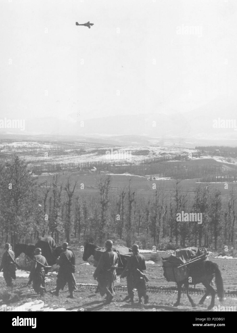 . Srpskohrvatski /??????????????: Nastupanje nema? kih jedinica za Vreme antipartizanske operacije u Bosni Isto? Noj, krajem 1943. 1943. Unbekannt 22 Deutschen im östlichen Bosnien, Winter 1943 Stockfoto