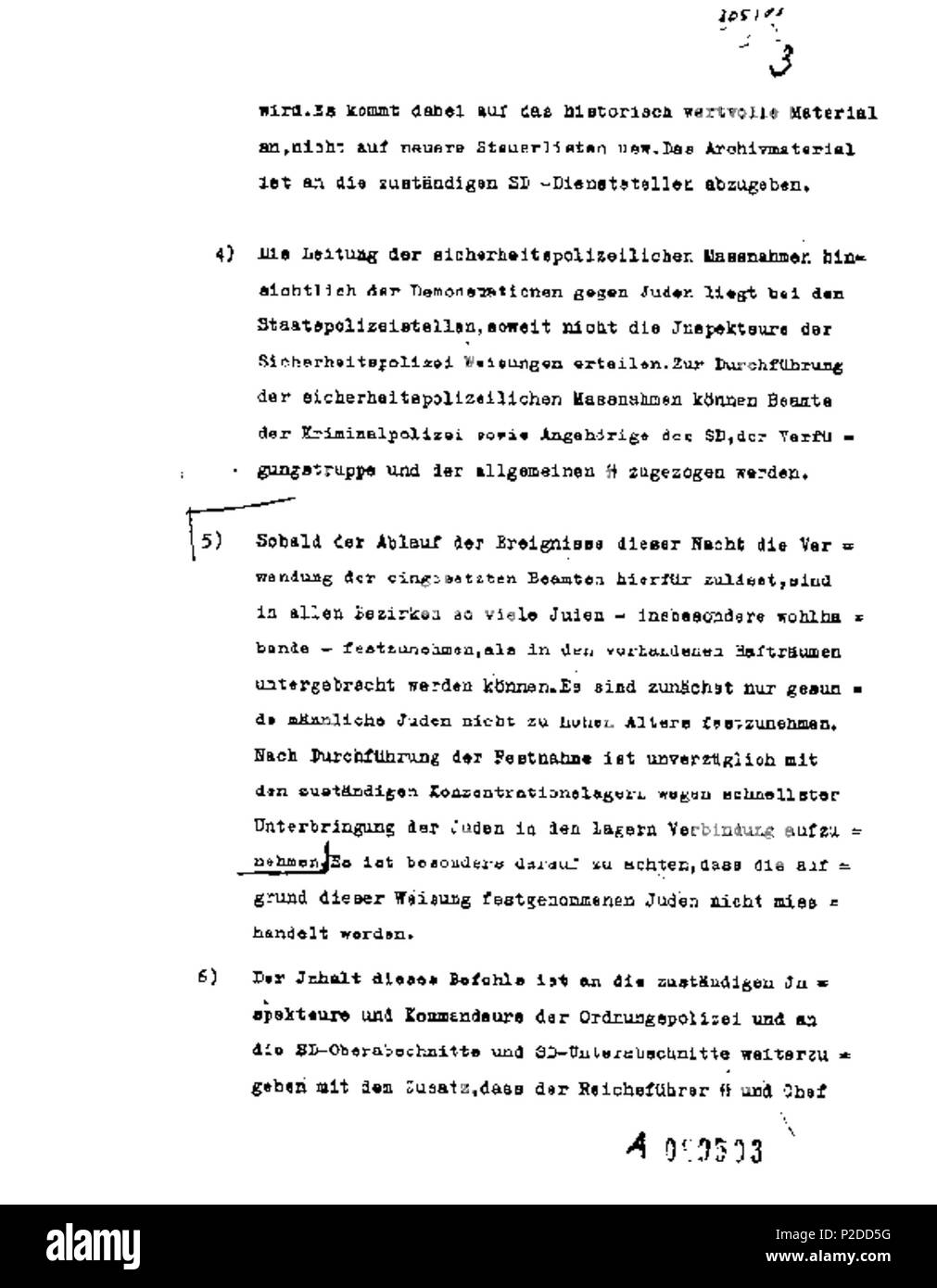 29 Kristallnacht rh Telegramm Pg 3 Stockfoto