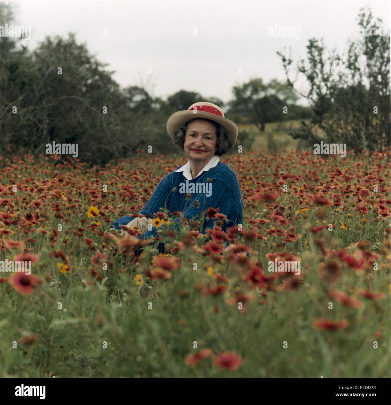 . Porträt der Lady Bird Johnson im Texas Hill Country. 10. Mai 1990. Frank Wolfe 30 Lady Bird 1990 Stockfoto