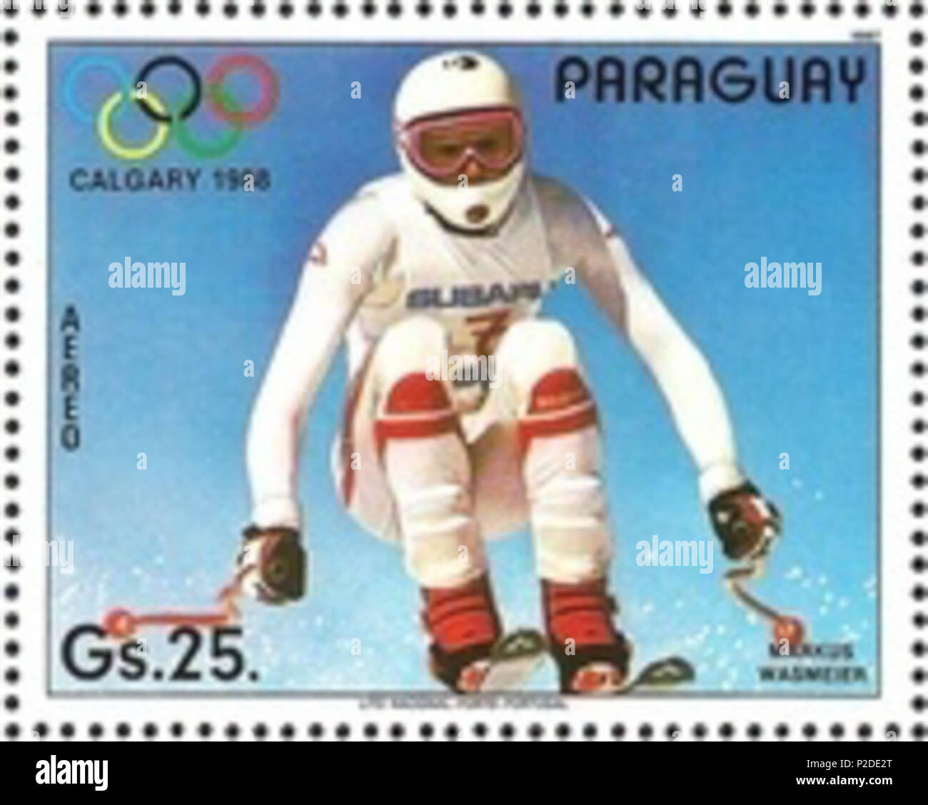 . Markus Wasmeier. 1988. Unbekannt 33 Markus Wasmeier 1988 Paraguay Stempel Stockfoto