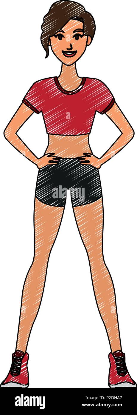 Fitness Frau cartoon scribble Stock Vektor