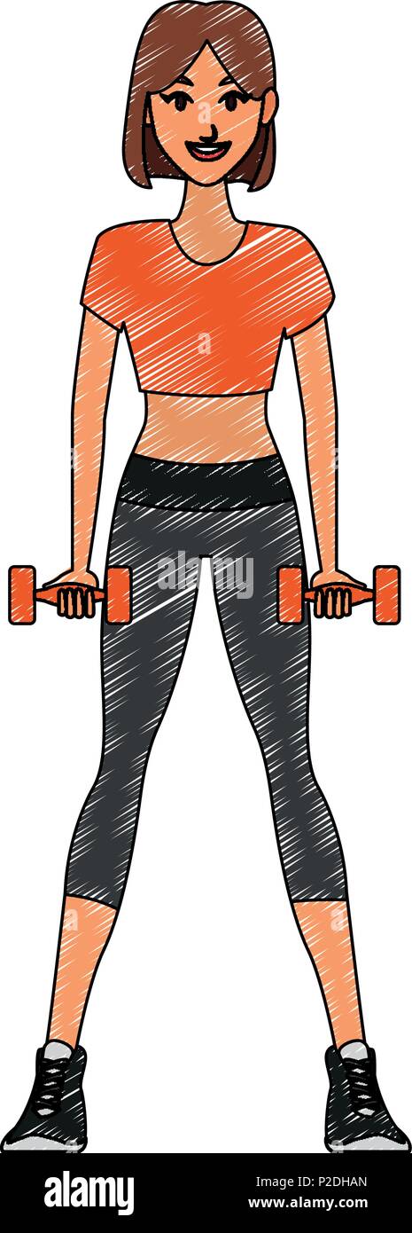 Fitness Frau cartoon scribble Stock Vektor