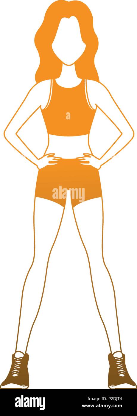 Fitness Frau Cartoon in orange Linien Stock Vektor