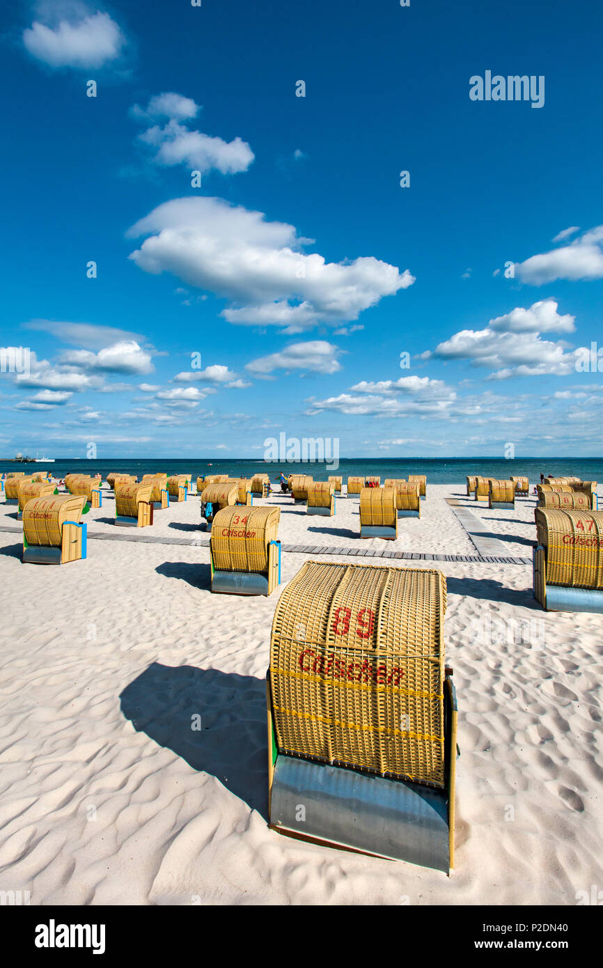 Strand und Beach Körbe, Groemitz blieben, Ostsee, Schleswig-Holstein, Deutschland Stockfoto