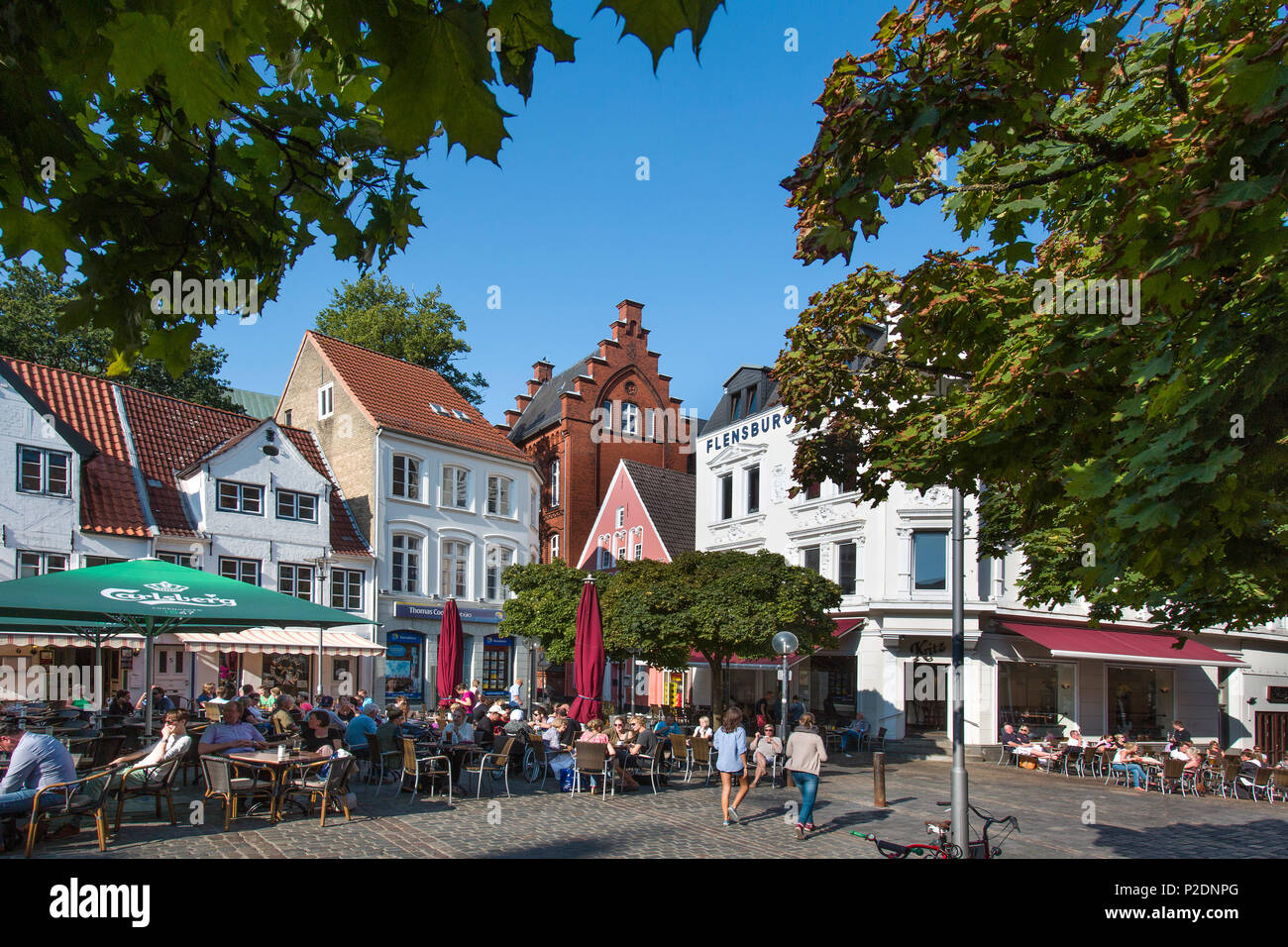 Cafés, Nordermarkt, Flensburg, Ostsee, Schleswig-Holstein, Deutschland Stockfoto