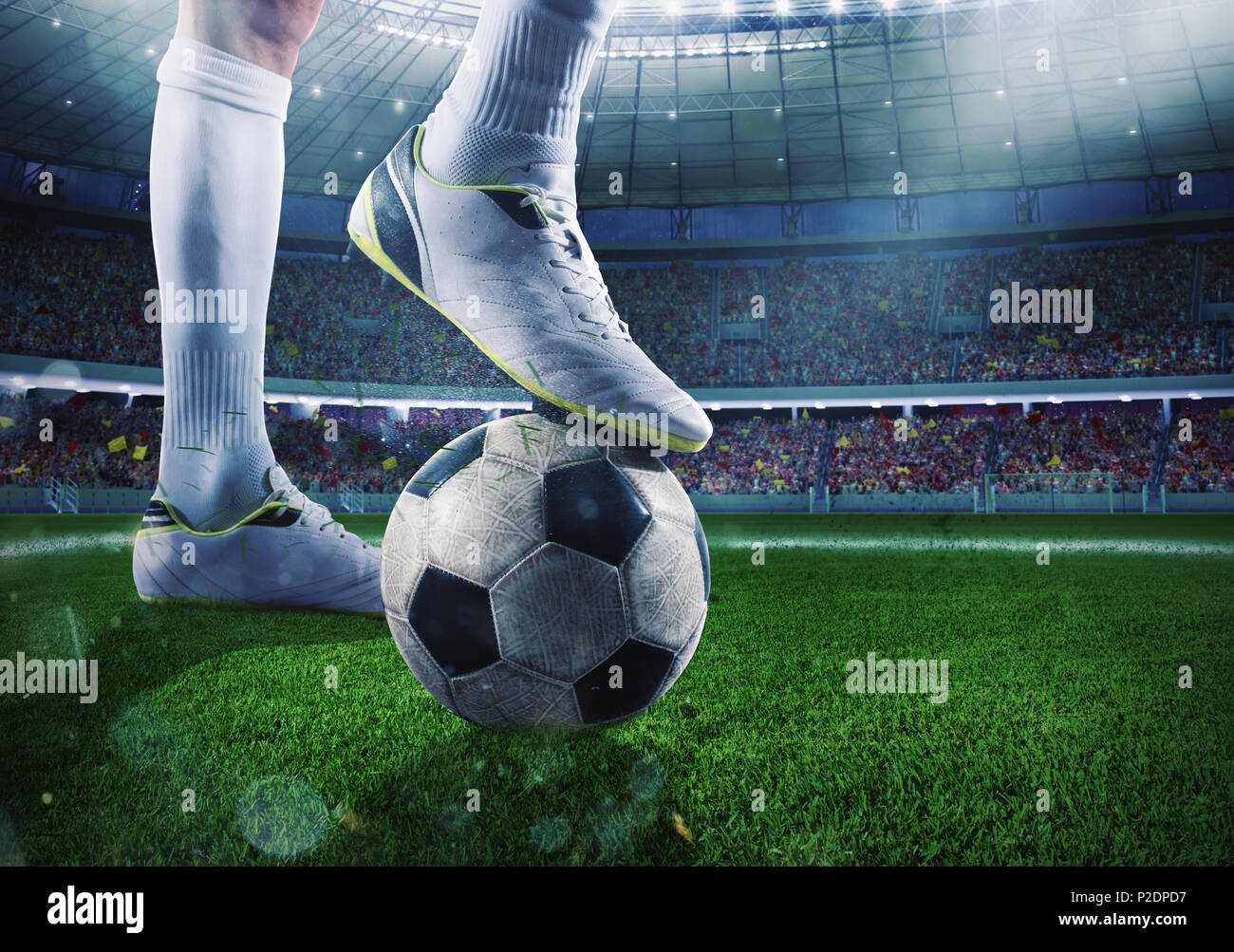 Fußball-Spieler mit soccerball im Stadion bereit für das Match Stockfoto